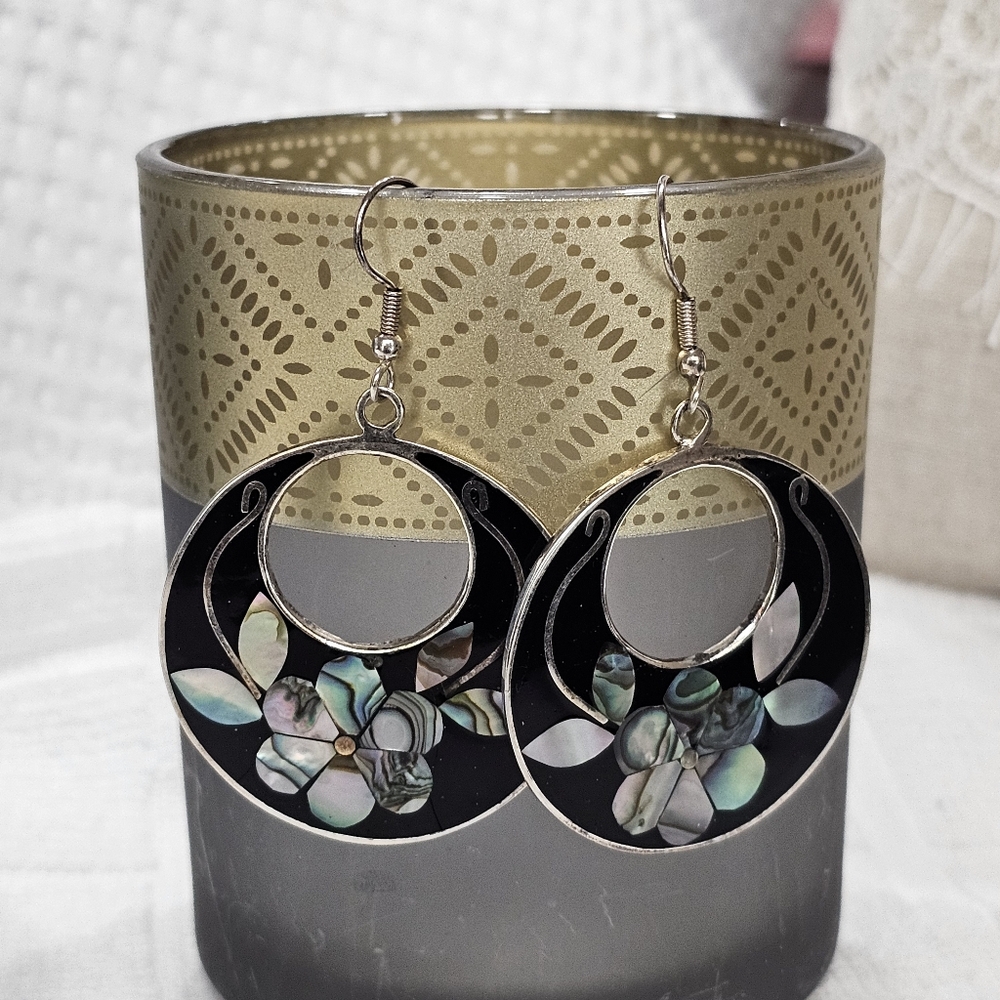 Alpaca Mexico Silver Abalone Vintage Drop Earrings - Picture 2 of 8